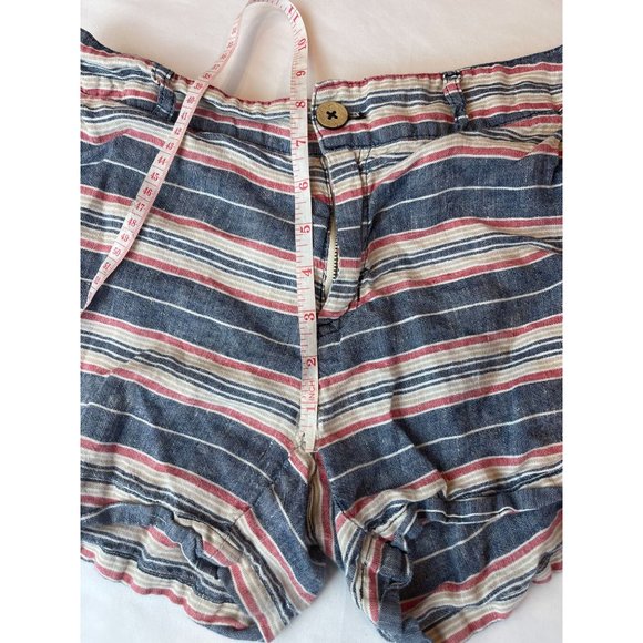 British Khaki Womens Striped Chino Shorts Low Rise 100% Leinen Blue White Size 4 - Picture 5 of 9